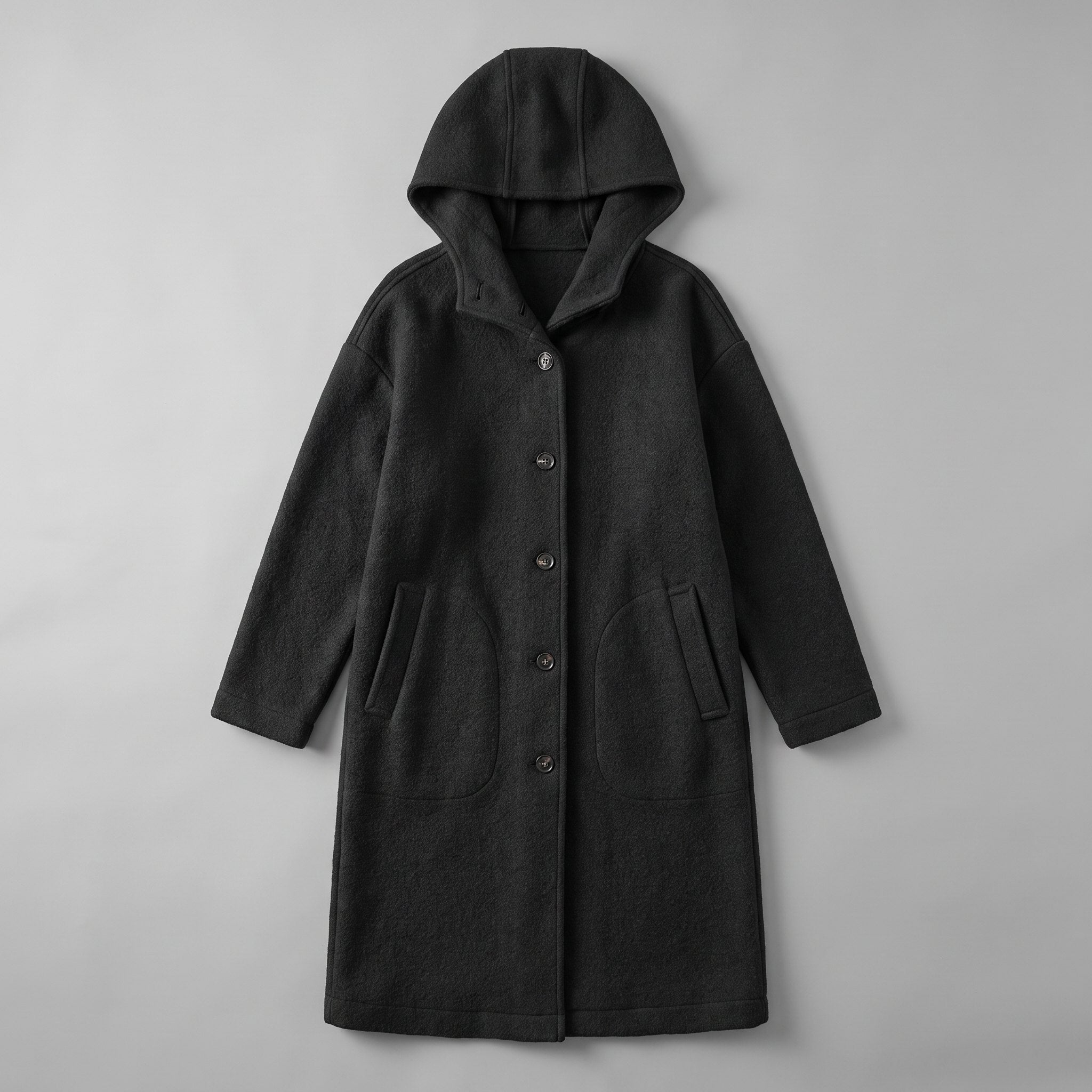 Nordin lightweight hooded wool coat, product flat-lay