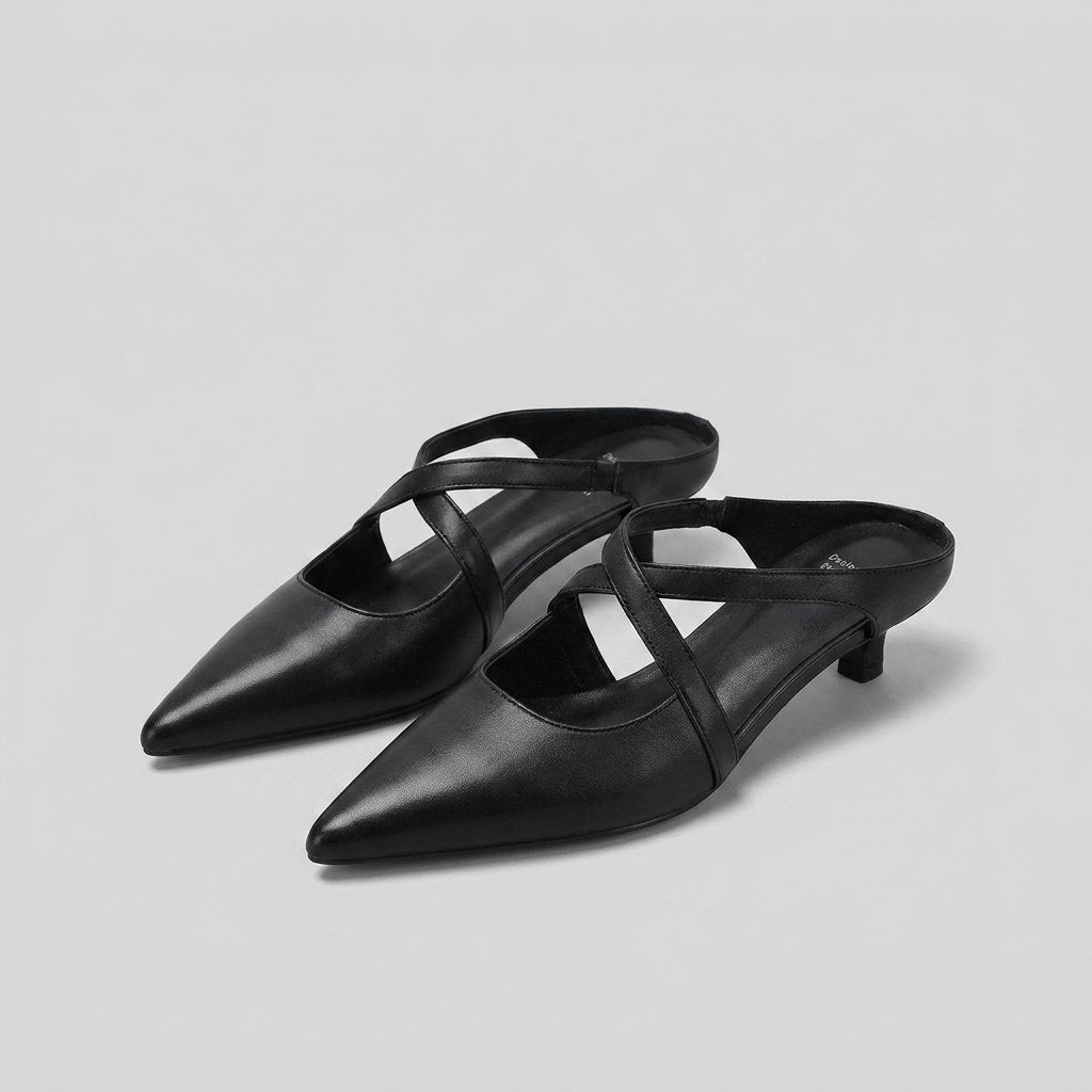 Palma women's pointed-toe criss-cross mules in black leather