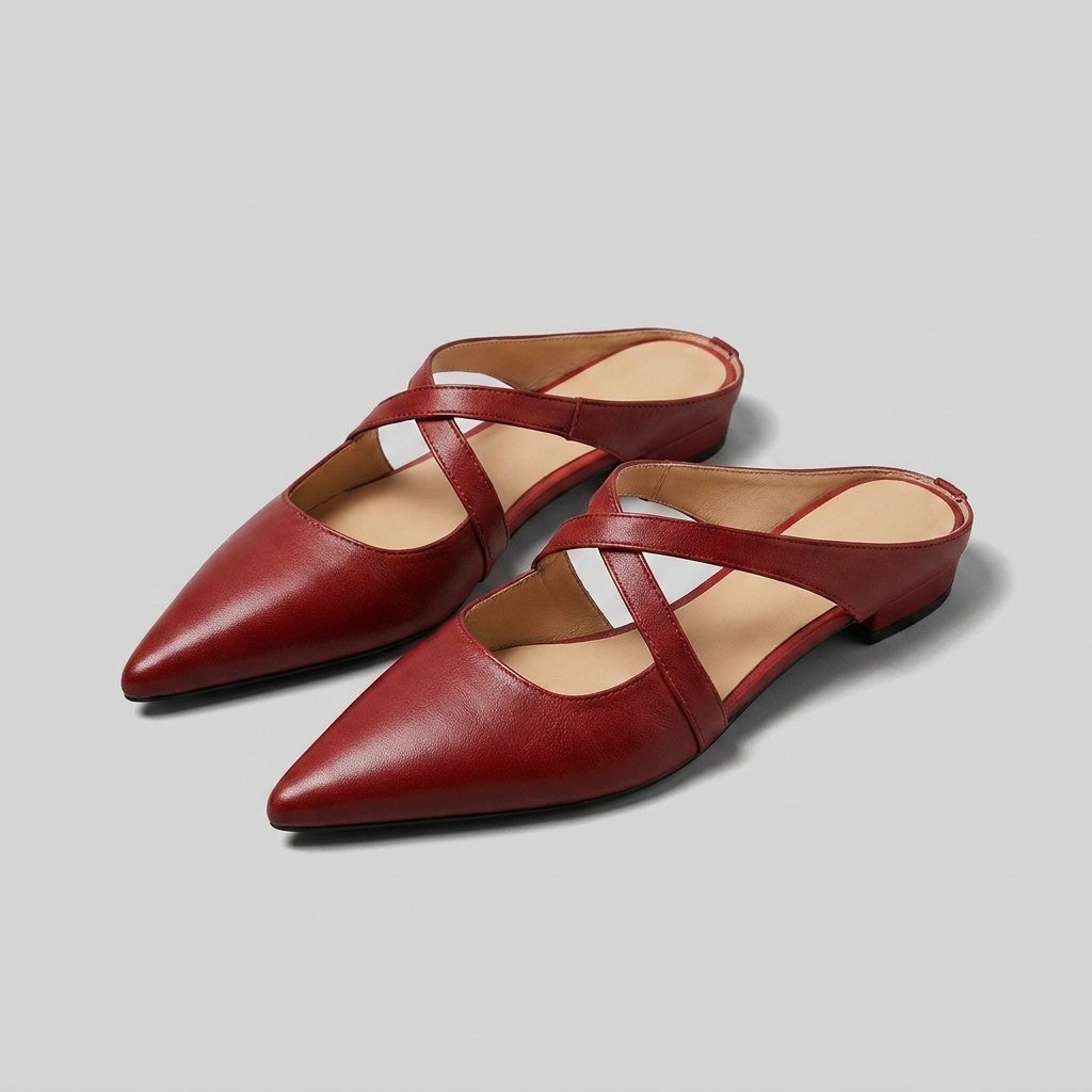 Palma women's pointed-toe criss-cross mules in red leather