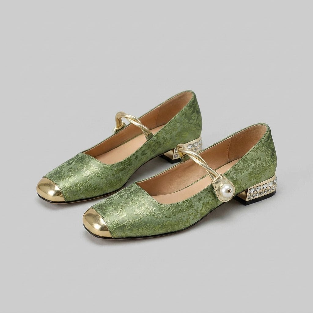 Pera Mary Jane flats bamboo green