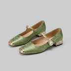 Pera Mary Jane flats bamboo green