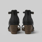 Rosa Sandals rear view with back zipper and wedge heel