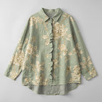 Rosalinde sage-green linen blouse product flat-lay