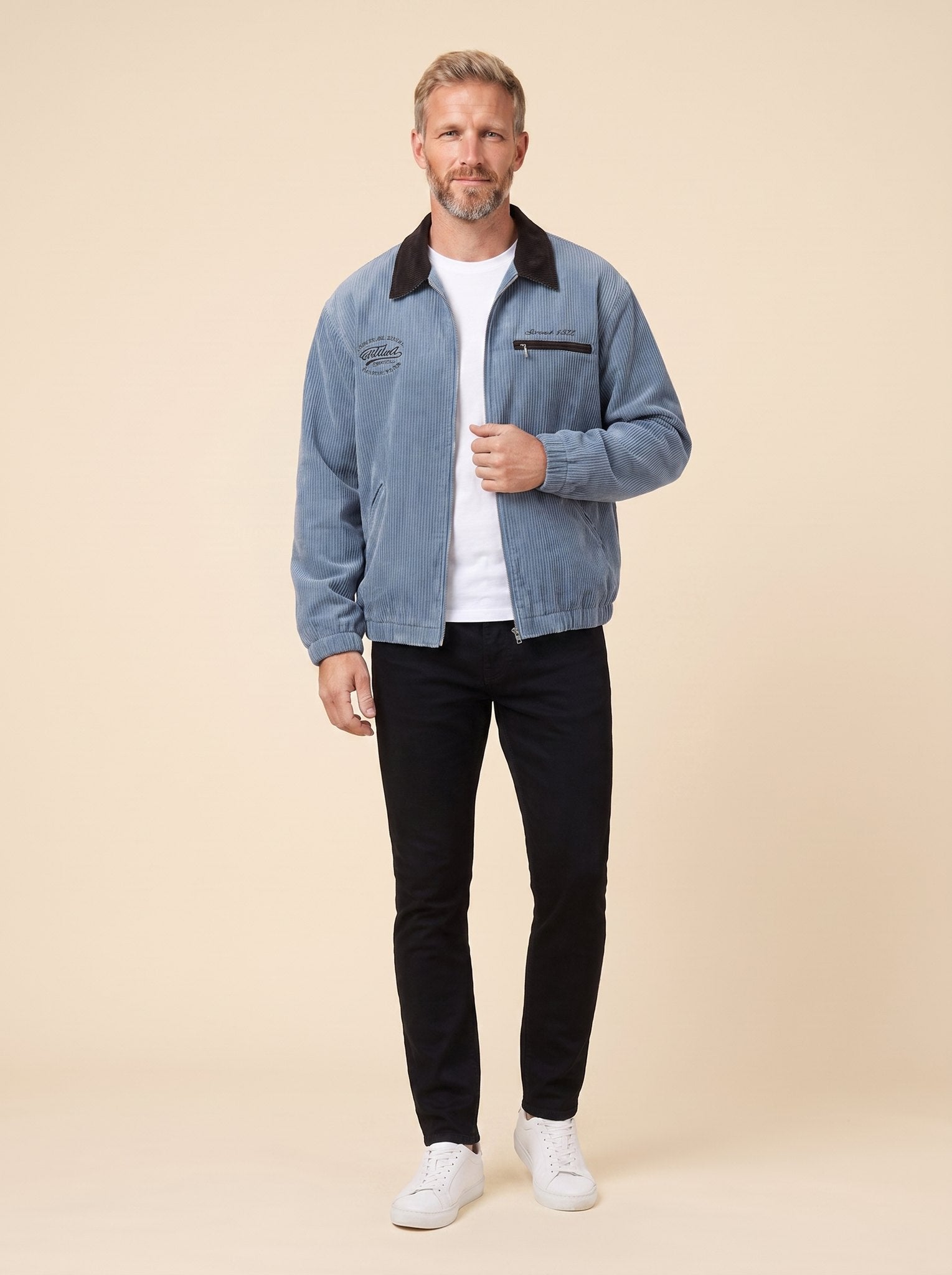 Salvador corduroy zip jacket blue on model