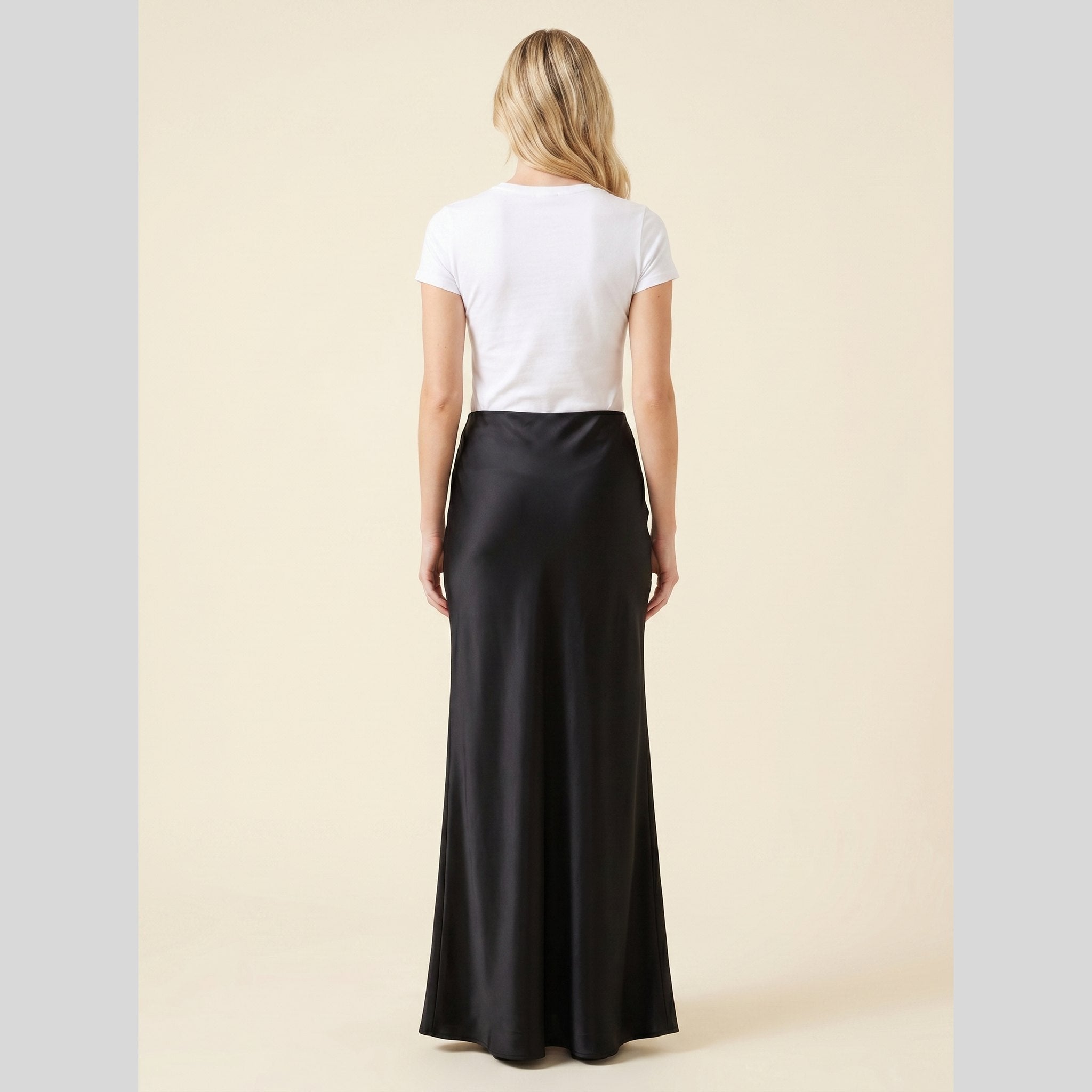 Satin maxi skirt black back