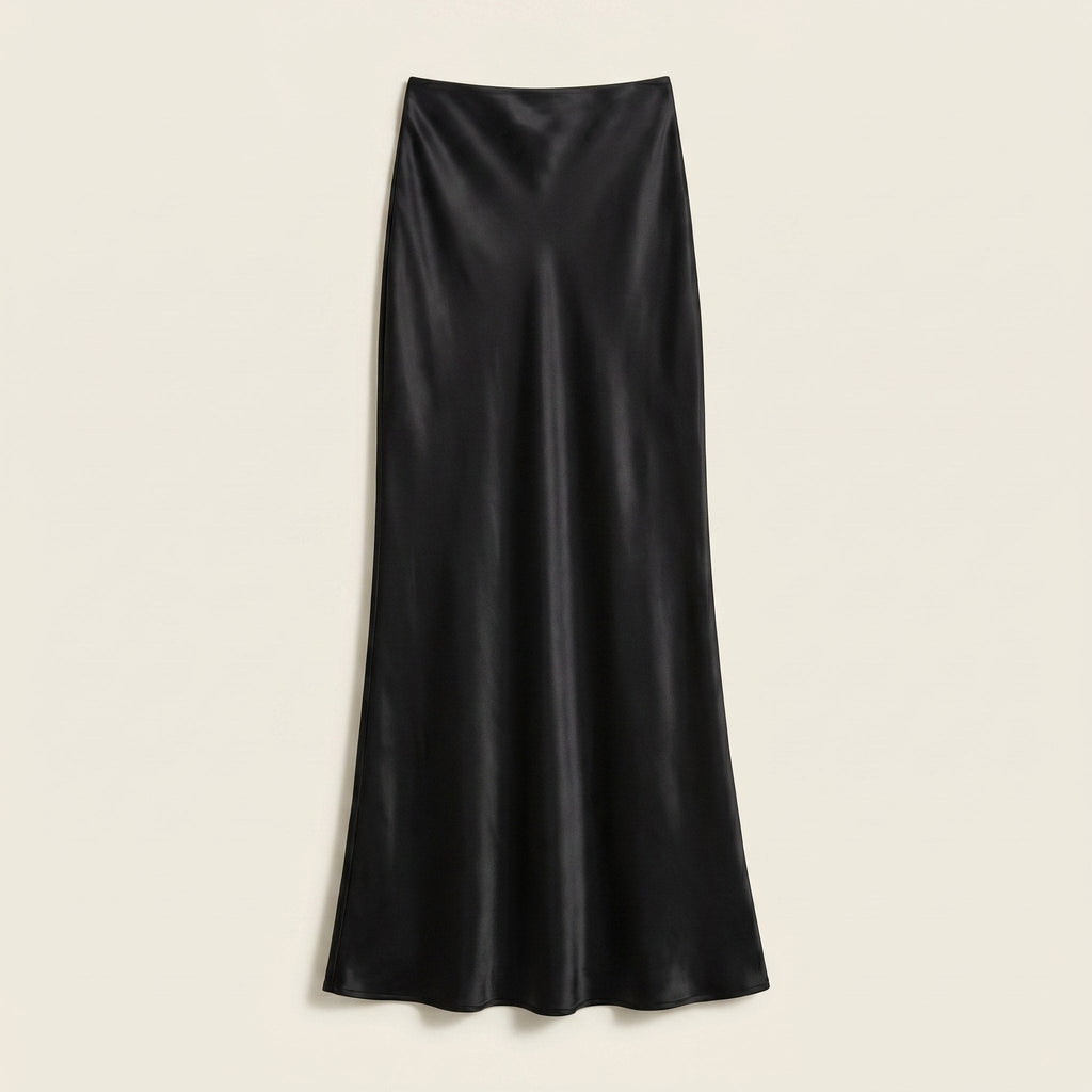 Satin maxi skirt black flat lay