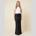 Satin maxi skirt black front