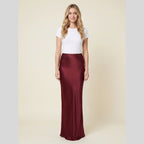 Satin maxi skirt burgundy front