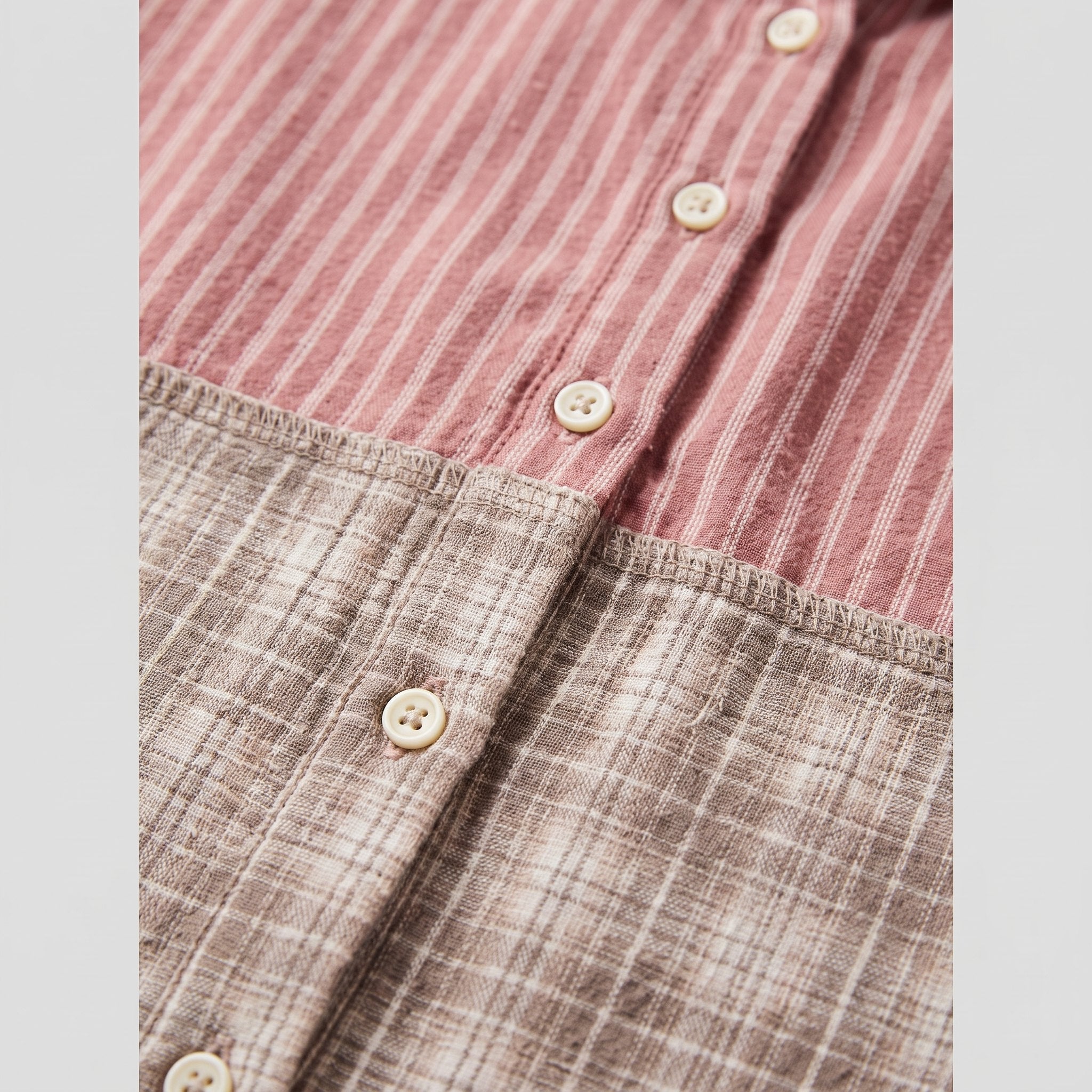 Serene lounge set plaid patchwork fabric close-up detail