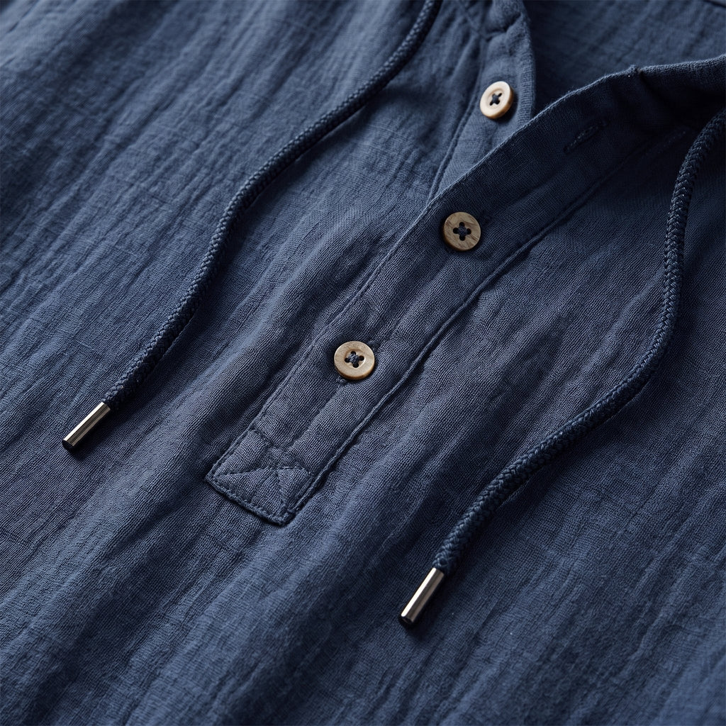 Seven hooded henley crinkle-cotton fabric close-up detail