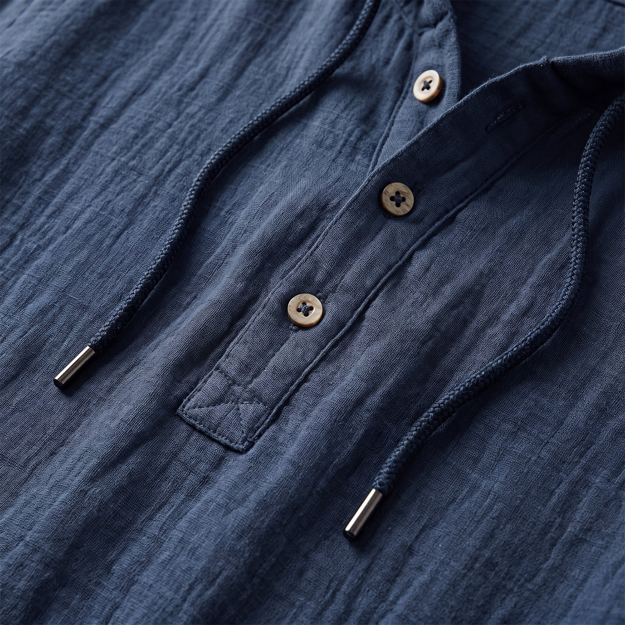Seven hooded henley crinkle-cotton fabric close-up detail