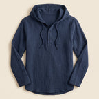 Seven linen hooded henley shirt in navy, product flat-lay