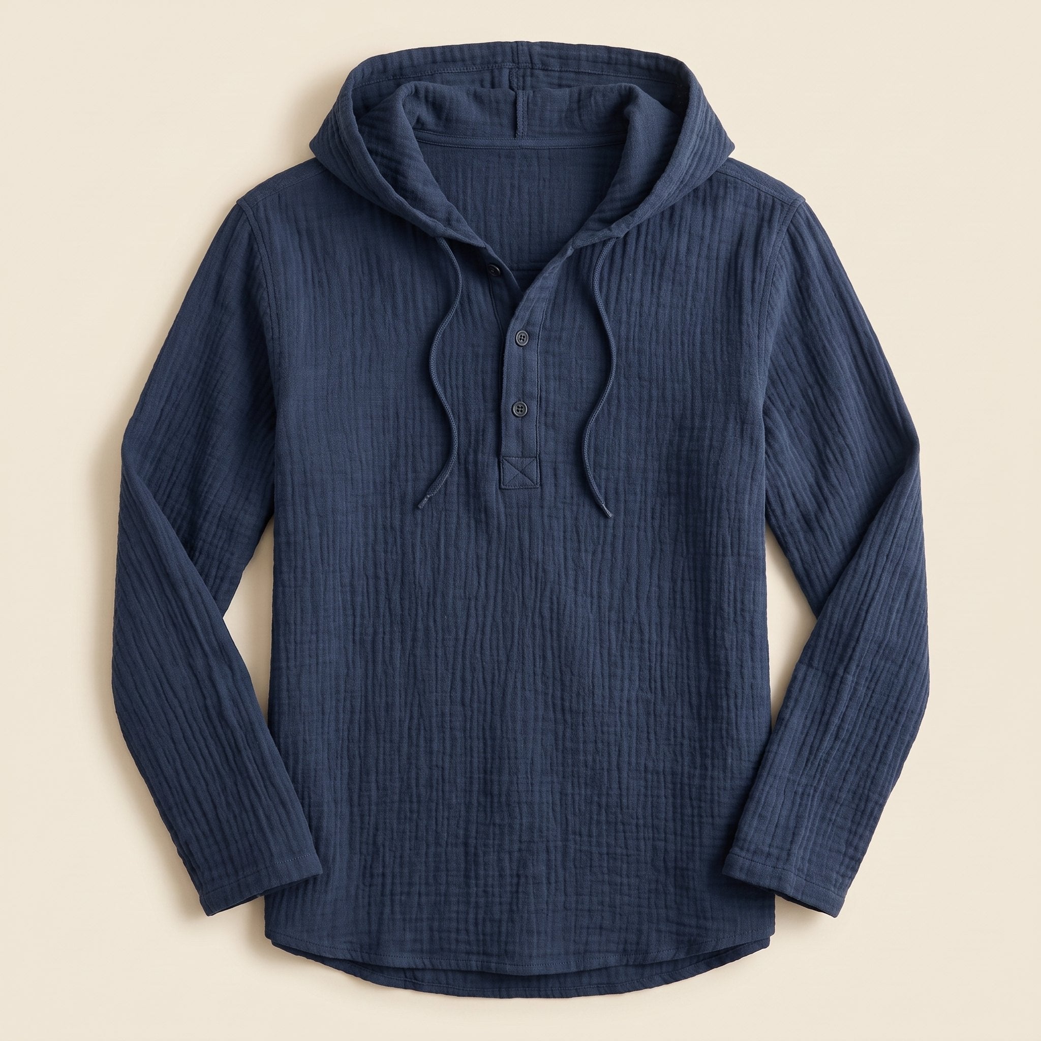 Seven linen hooded henley shirt in navy, product flat-lay