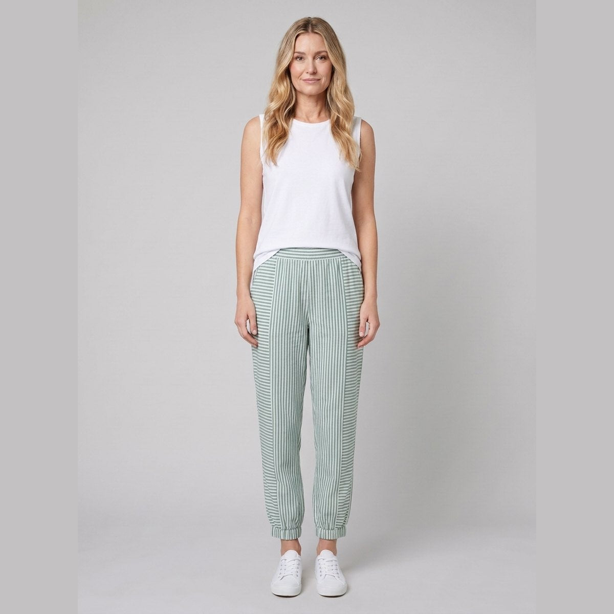 Sole Striped Trousers Green on model