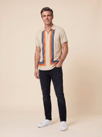 Teddy retro striped shirt beige on male model front