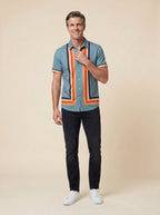 Teddy retro striped shirt blue on male model