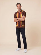 Teddy retro striped shirt brown on male model