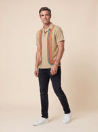 Teddy retro striped shirt khaki on male model walking
