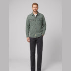Theodore vintage denim shirt green on model