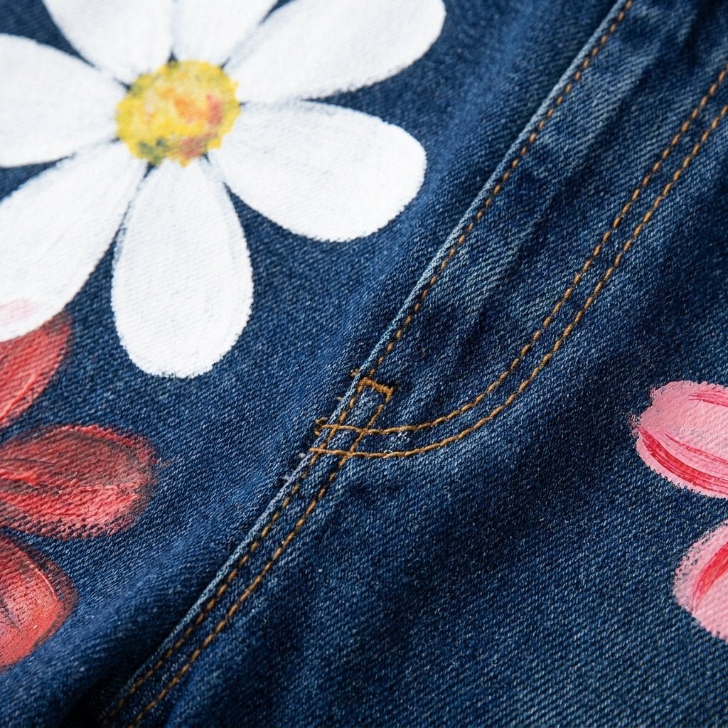 Tracy denim floral fabric detail