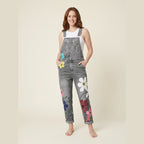 Tracy denim floral overalls gray on model front