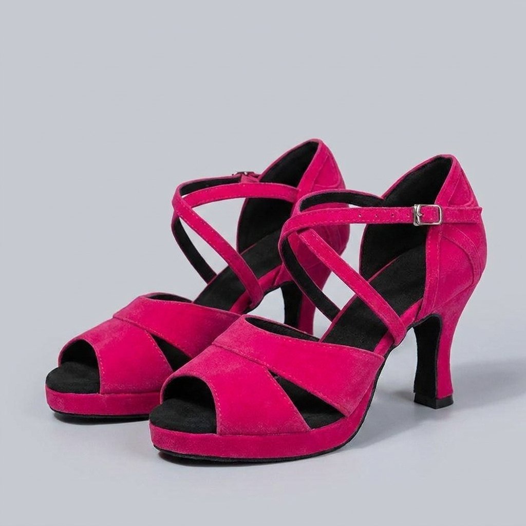 Vela velvet dance heels pink pair