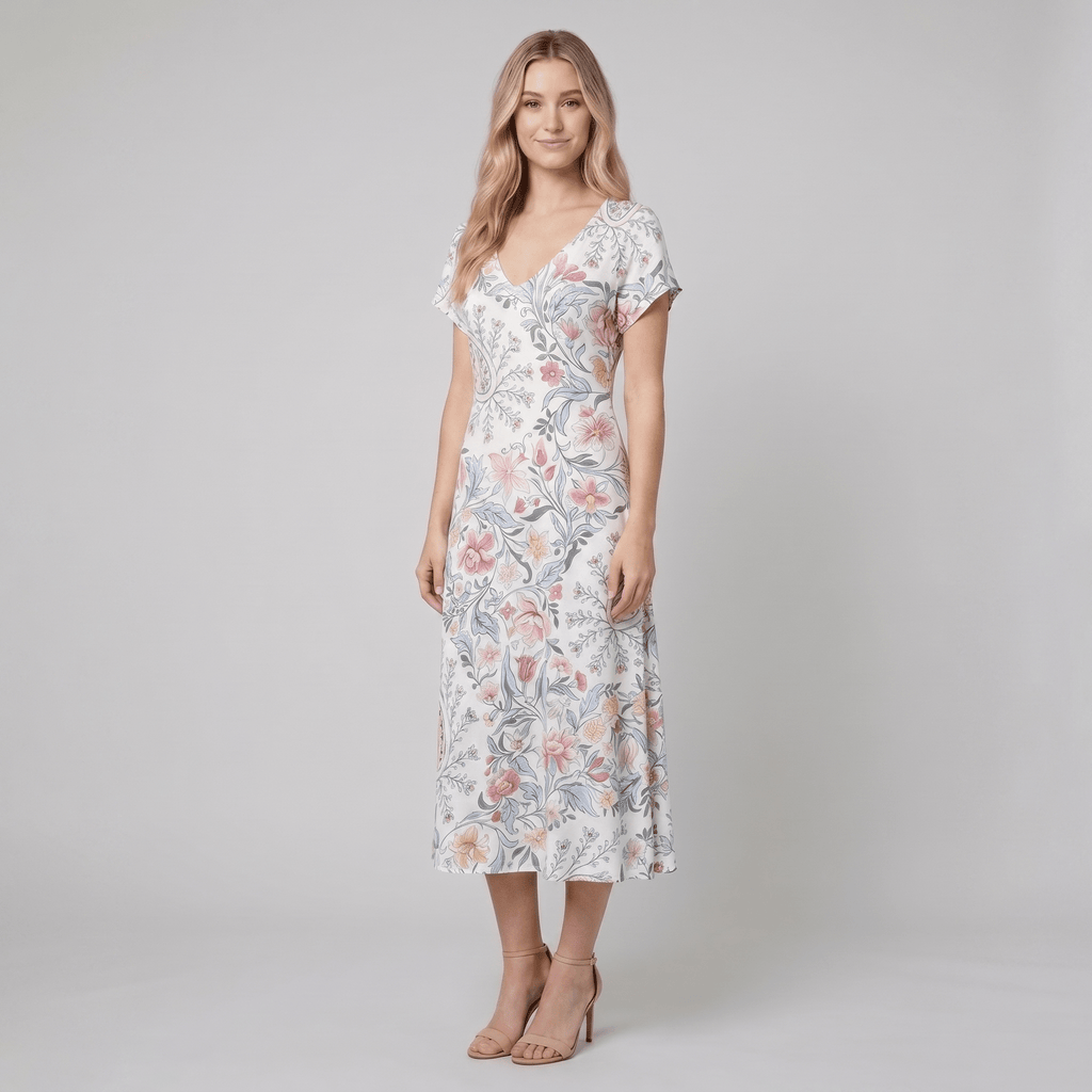 Vera floral midi dress side view - The store Vancouver