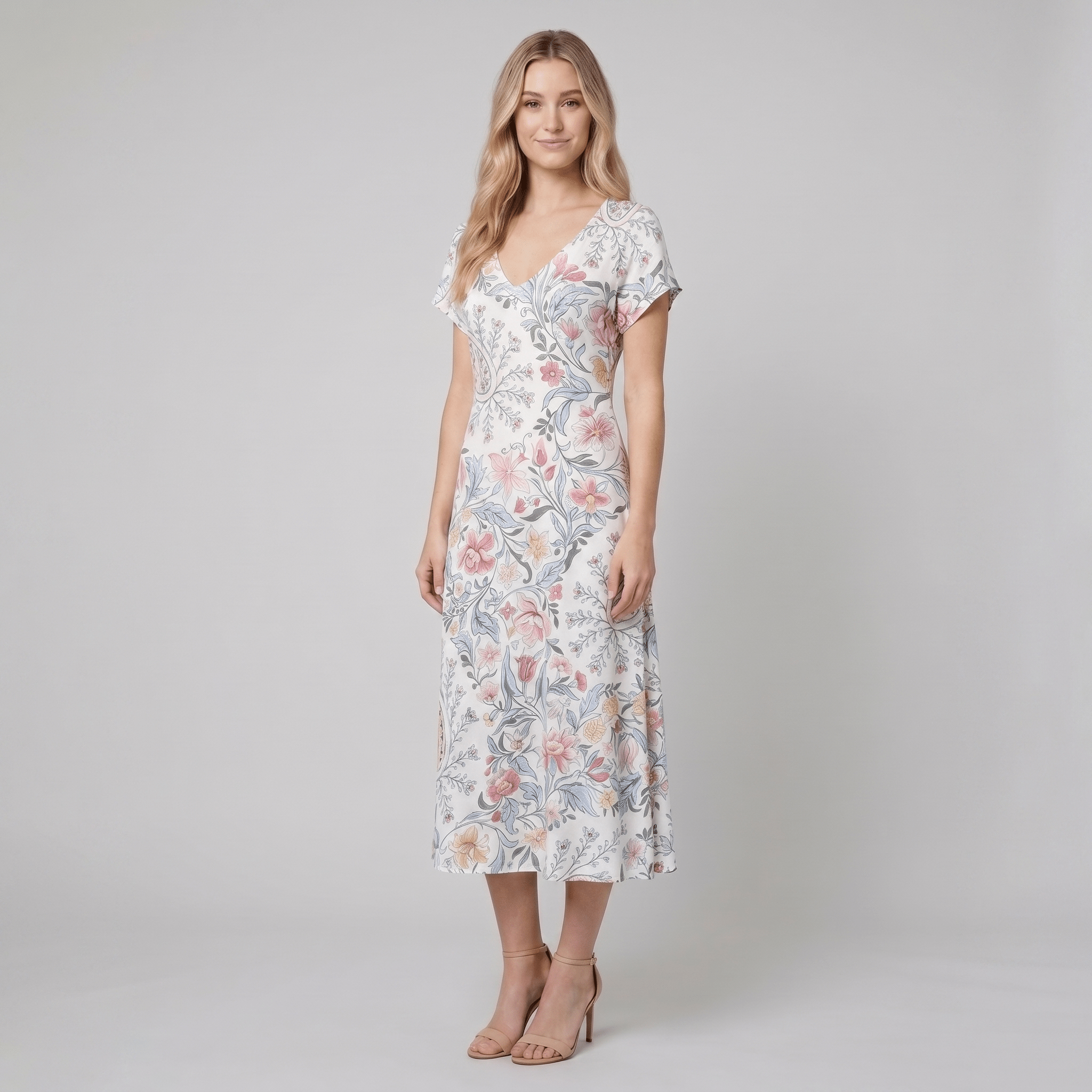 Vera floral midi dress side view - The store Vancouver