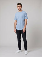Vero mens waffle knit t-shirt blue on model