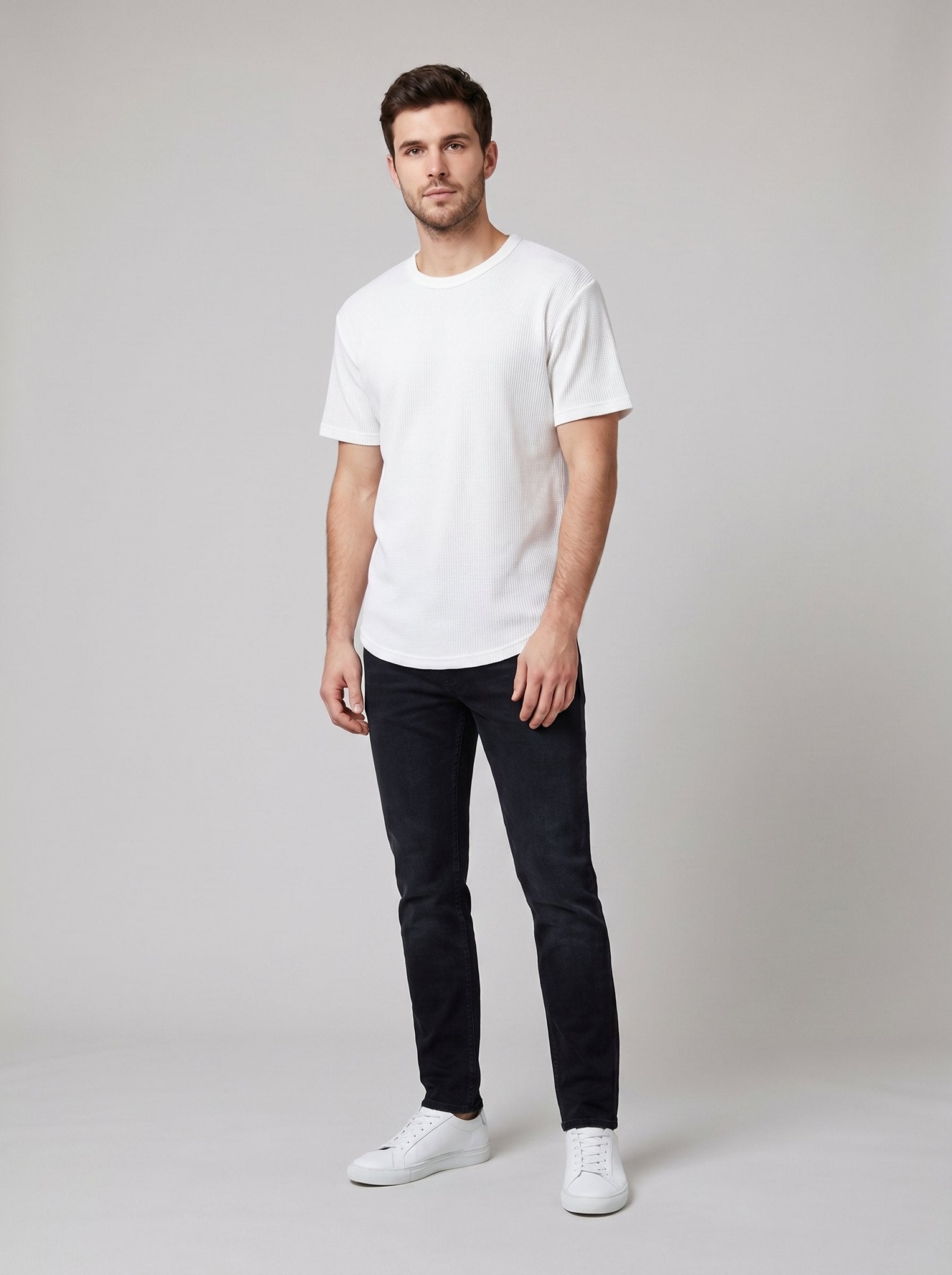 Vero mens waffle knit t-shirt white on model