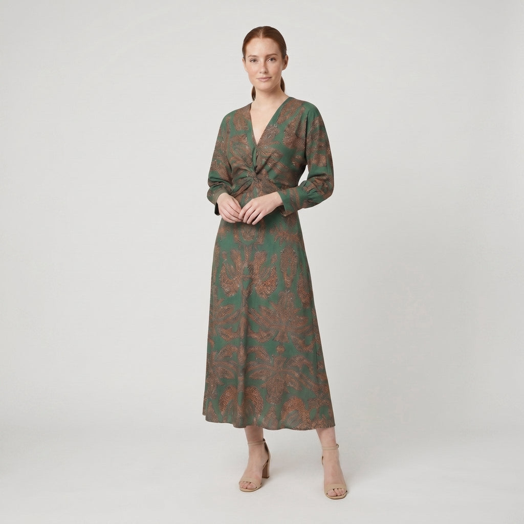 Violet wedding guest maxi dress green