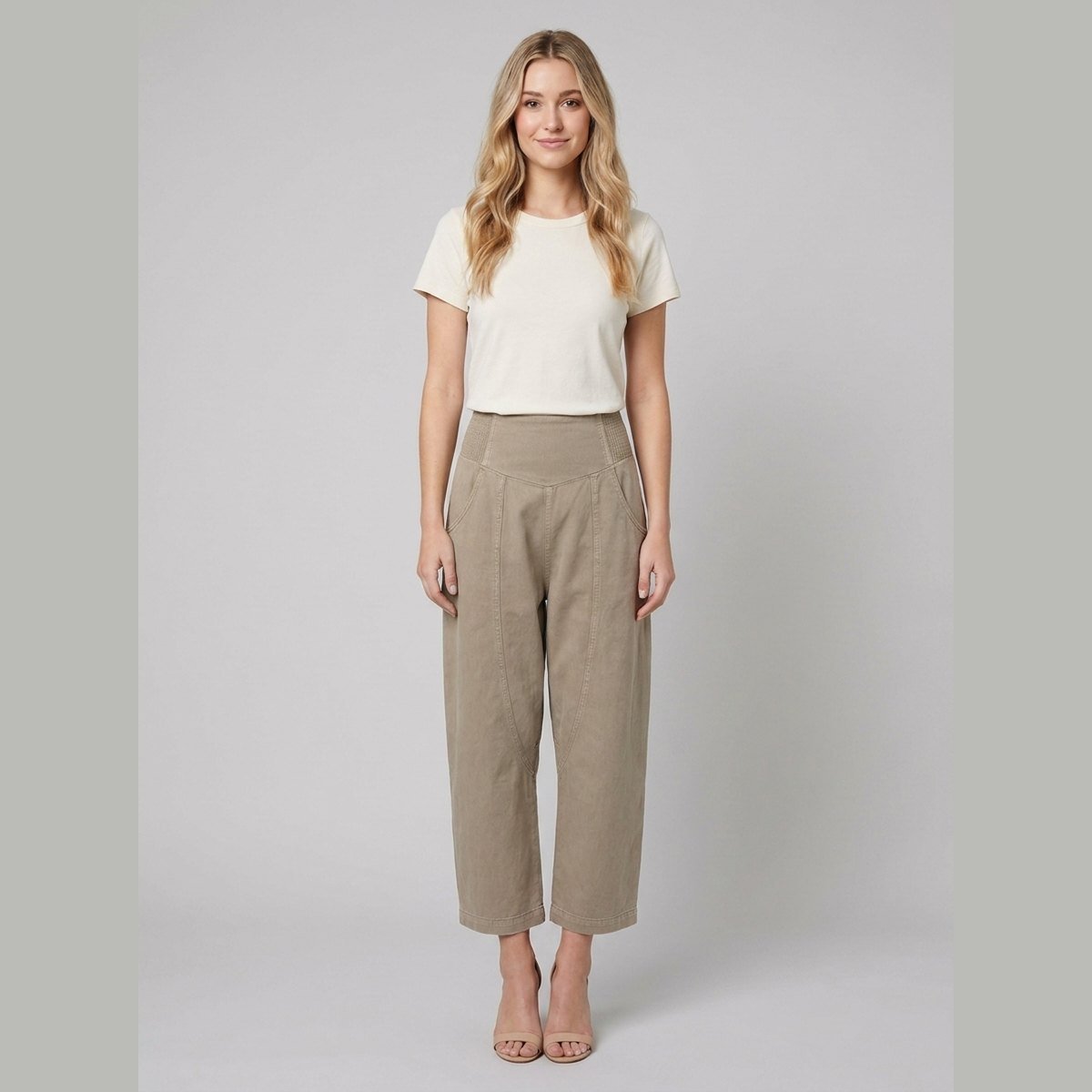 Wander khaki wide-leg harem linen pants front