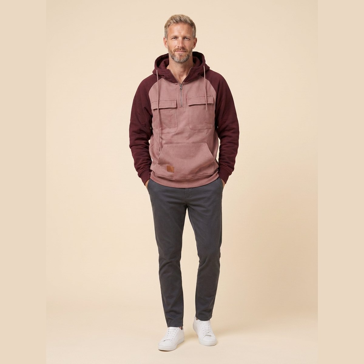 William Hoodie Red on model