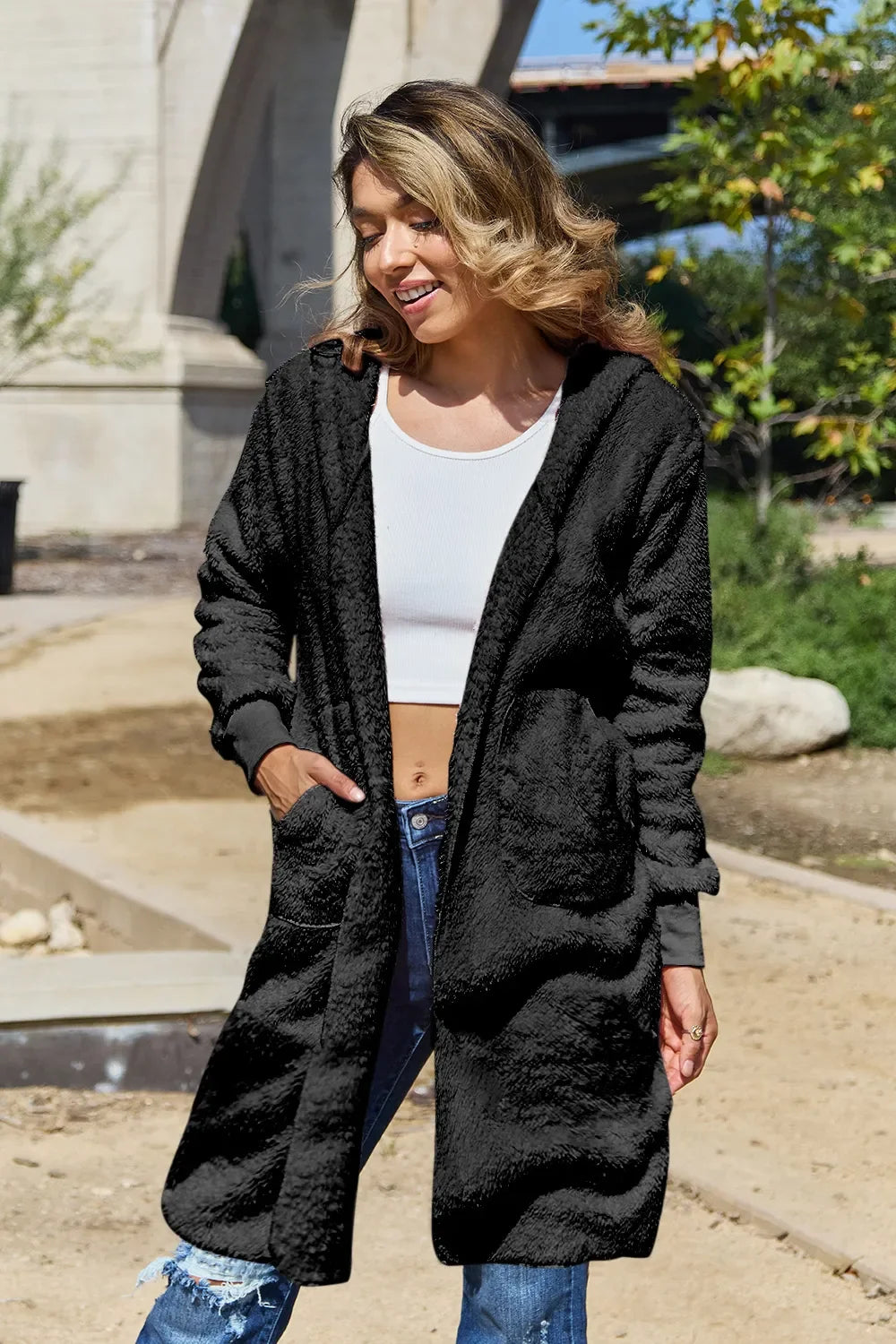 Wren hooded teddy jacket, black