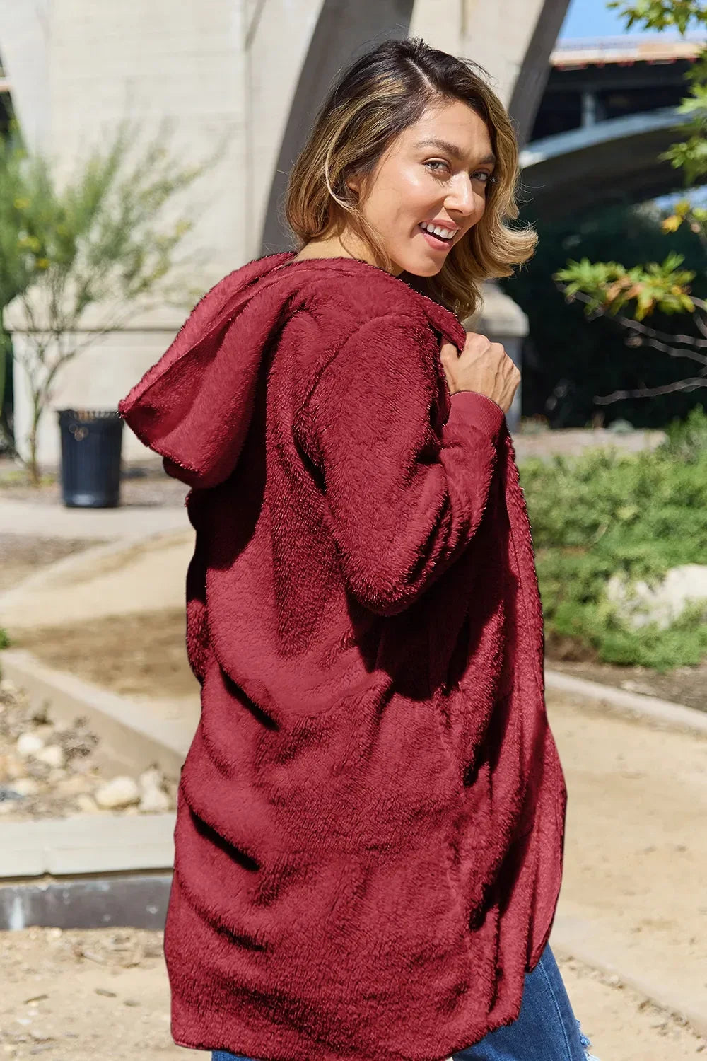 Women's Teddy Jacket, Hooded, Ribbed Thumbhole Cuffs, Unlined