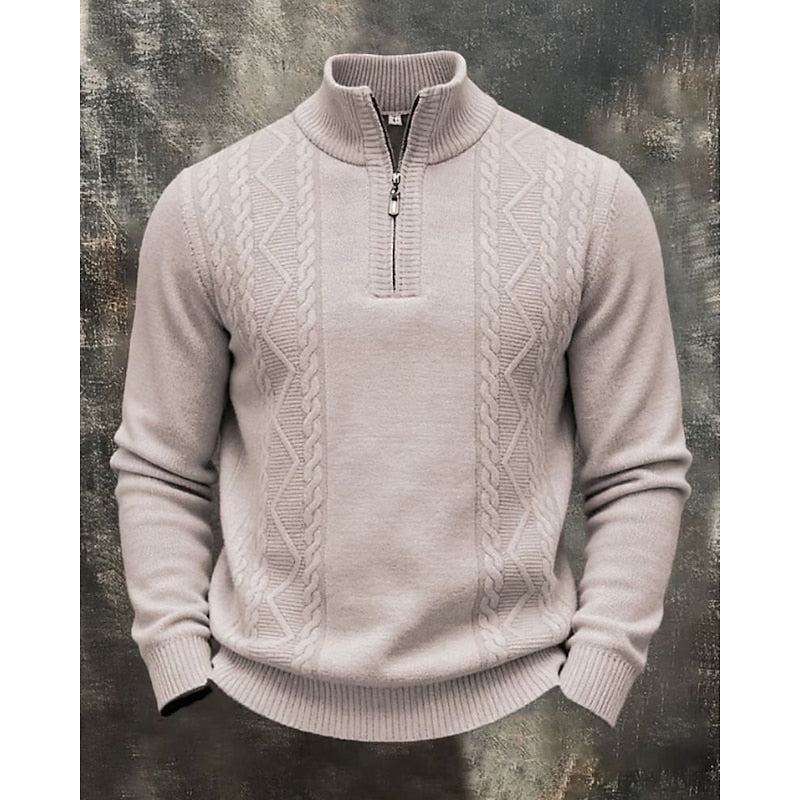 Simon Cable-Knit Quarter-Zip Sweater - Beige