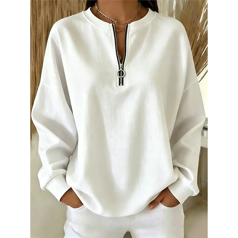 Adeline Ring-Zip Drop-Shoulder Sweatshirt – front view