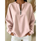 Adeline Ring-Zip Drop-Shoulder Sweatshirt – styled view