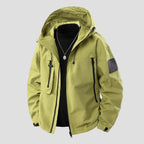 Kellan waterproof hooded winter jacket, hood and zipper detail