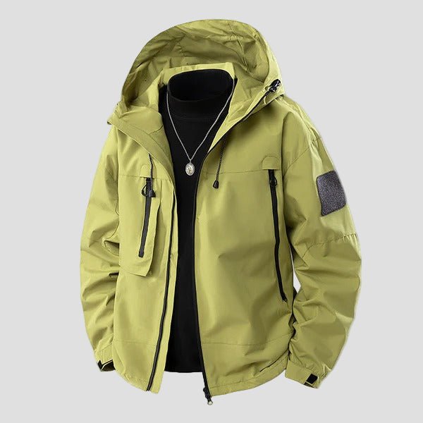 Kellan waterproof hooded winter jacket, hood and zipper detail