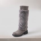 Alpi faux fur chunky heel mid-calf boot in grey