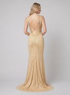 Amalia | Beaded Deep-V Fit-and-Flare Gown by Vera Noir – back view