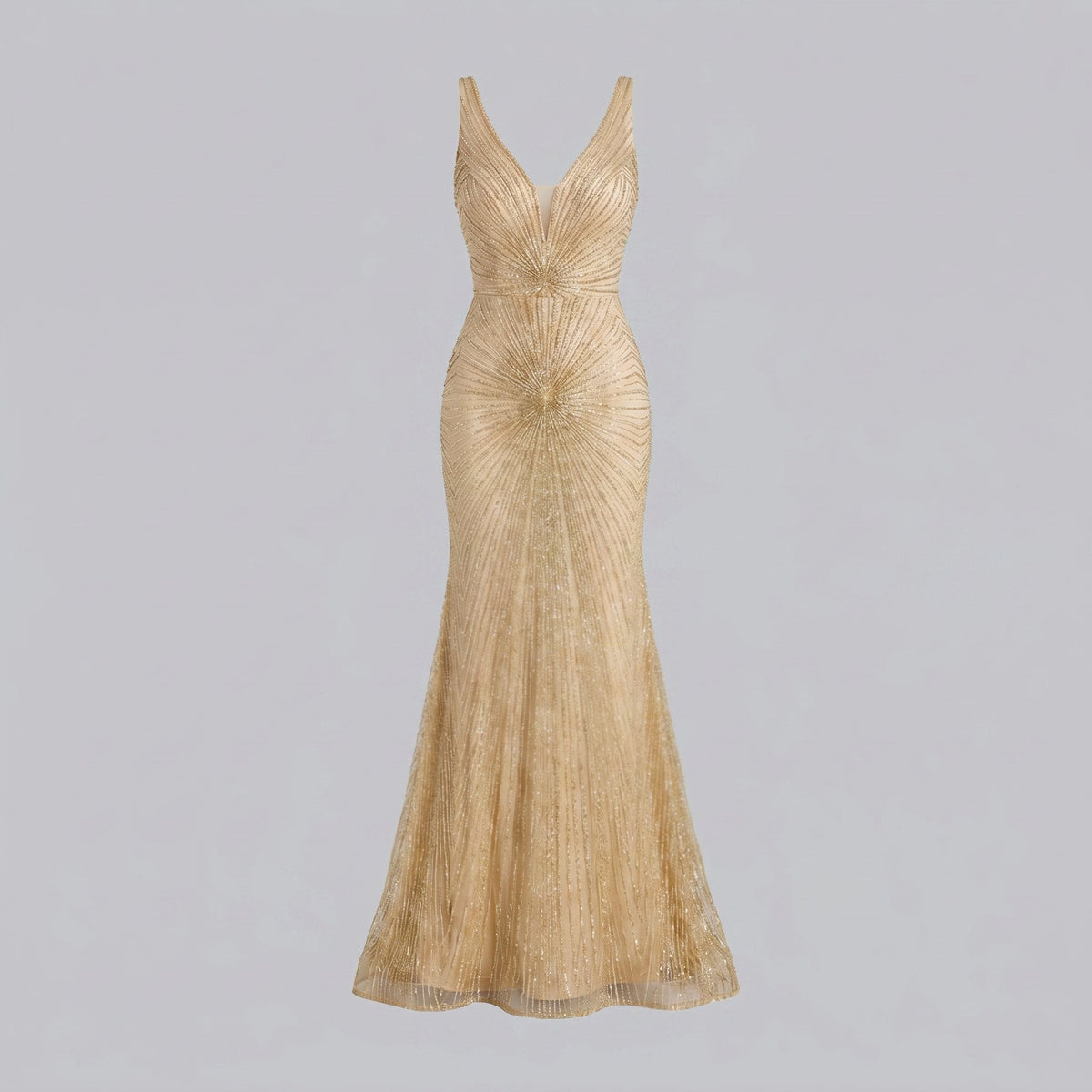 Amalia | Beaded Deep-V Fit-and-Flare Gown by Vera Noir – detail view