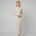 Amelie | Slim-Fit Wool-Blend Maxi Sweater Dress by Vera Noir – in beige