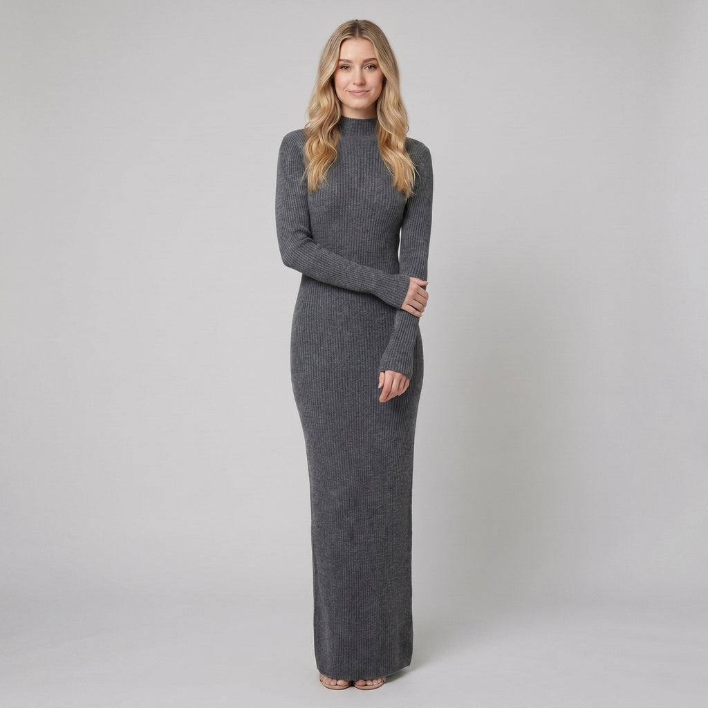 Amelie | Slim-Fit Wool-Blend Maxi Sweater Dress by Vera Noir – in grey