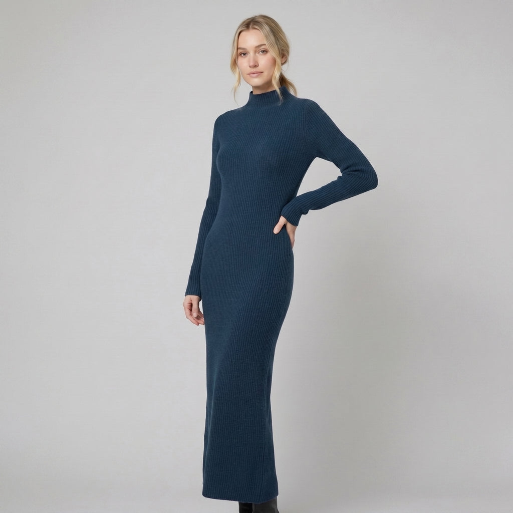 Amelie | Slim-Fit Wool-Blend Maxi Sweater Dress by Vera Noir – in navy