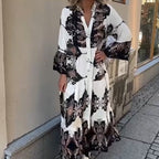 Anirelle Printed V-Neck Flared Sleeve Dress – back view