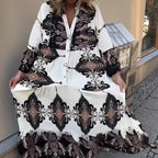 Anirelle Printed V-Neck Flared Sleeve Dress – styled view
