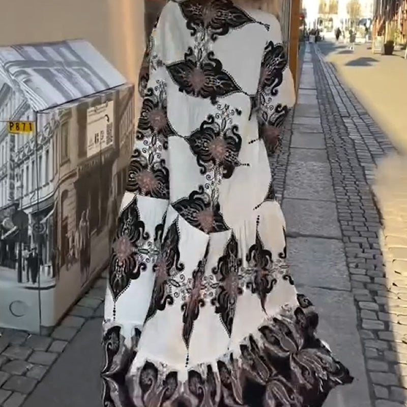 Anirelle Printed V-Neck Flared Sleeve Dress – side view