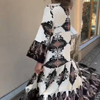 Anirelle Printed V-Neck Flared Sleeve Dress – back view
